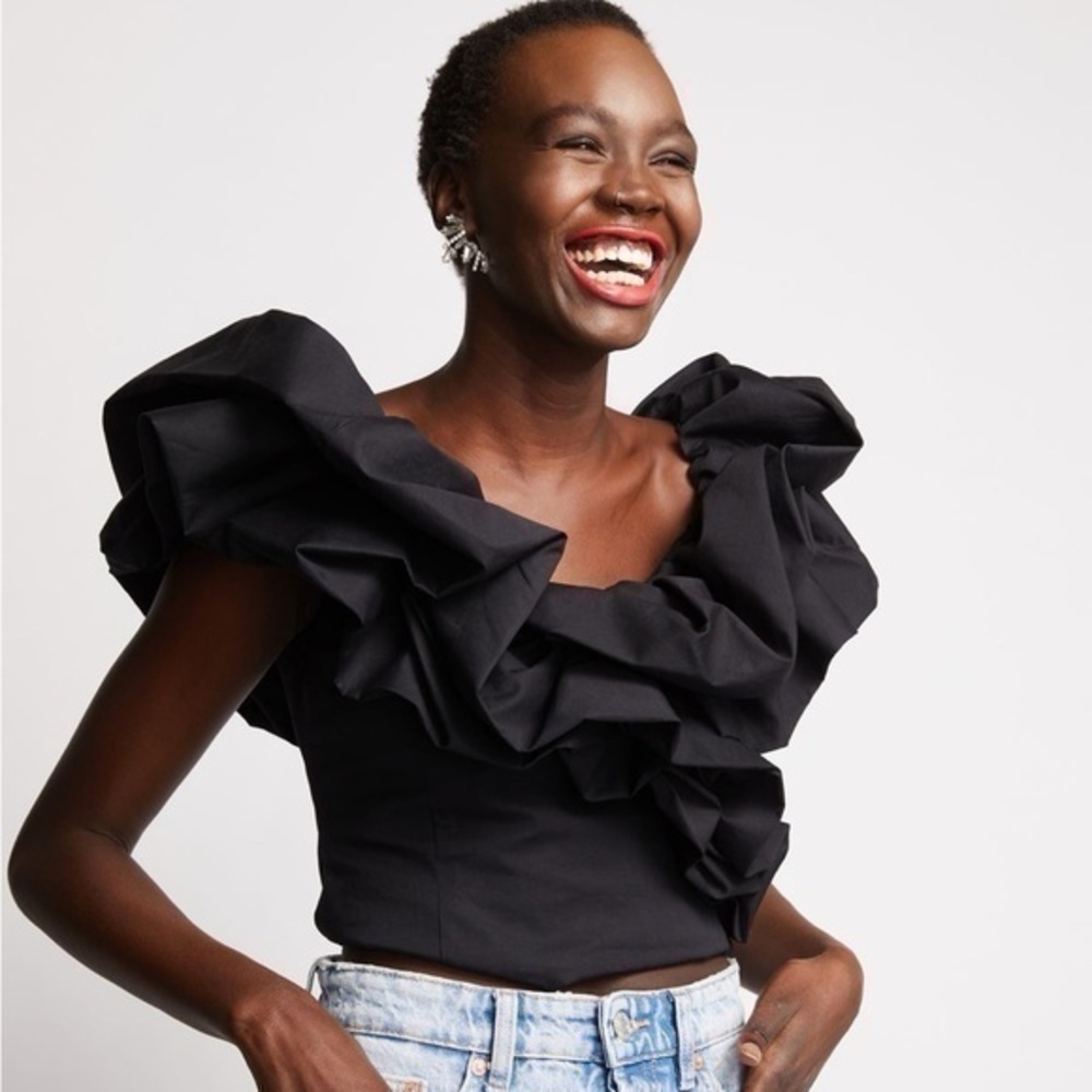 Zara Women Voluminous Poplin Top Black